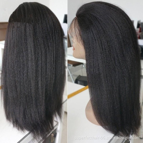 Kinky Straight Lace Front Human Hair Wig Pre Plucked With 100% Remy Human Hair Virgin Baby Hair Lace Wigs